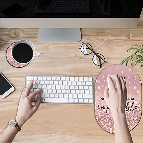 Luke 1:37 Rose Gold Rainbow Glitter Mouse Pad and Coaster Combination, Washable Fabric Mouse Pad for Office Laptop, Non-Slip Rubber Base Mouse Pads for Wireless Mouse, Computer Mouse Pads for Desk - color: Luke 1:37 Rose Gold Rainbow Glitter