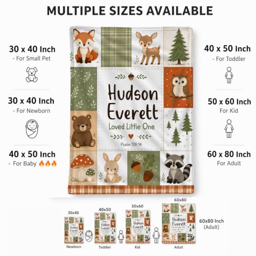 Personalized Woodland Animal Baby Blanket, Custom Forest Baby Blanket - color: White #6