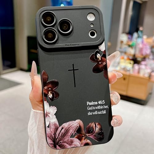 Bible Verse Phone Case for iPhone 17 Pro Case, Cute Simple Cross with Flower Design, Soft TPU Shockproof Protective Cover for Girls Women-Black - color: Black-2, size: iPhone 17 Pro