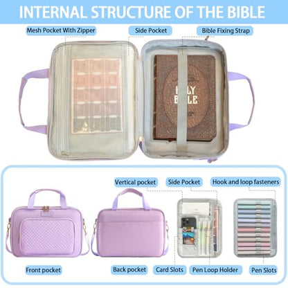Bible Cover for Women Bible Case, Large Bible Bag, Bible Study Supplies Bible Journaling Kit Book Carrying Case with Bible Highlighters Tabs, Valentines Day Christian Gifts for Women (Purple) - color: Purple