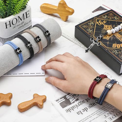 Landical 6 Pcs Cross Bracelet Men Adjustable Braided Rope - color: Deep Color