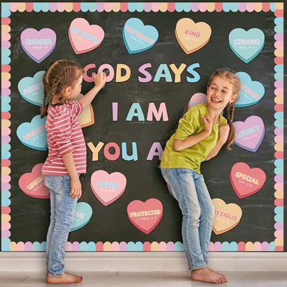 Kosiz 64 Pcs Valentine Christian Hearts Bulletin Board Cutouts Decoration - style: Valentine