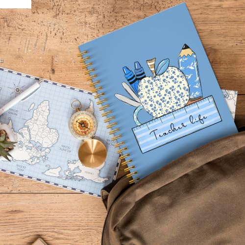 JMICTUB Chinoiserie Blue Teacher Life Spiral Notebook 5.5x8.3, Teacher Appreciation Gifts for Women Hardcover Lined Journal - color: Spiral notebook-05