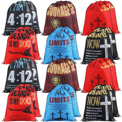 24 Pcs Religious Drawstring Backpack Large Christian String Bags - style: Jesus