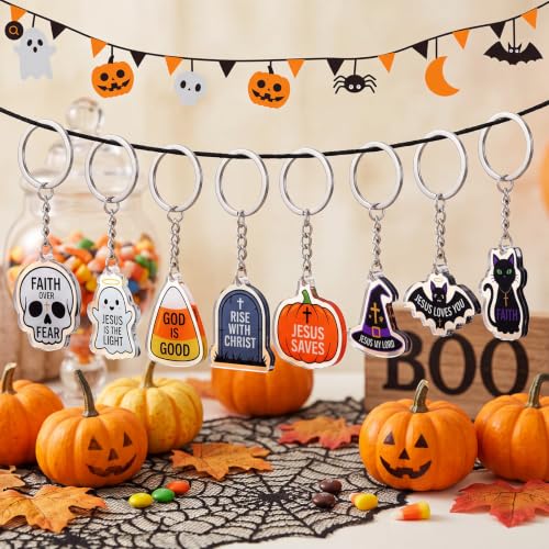 Kigeli 48 Pcs Halloween Christian Keychains Jesus Cross Party Favors - style: Halloween