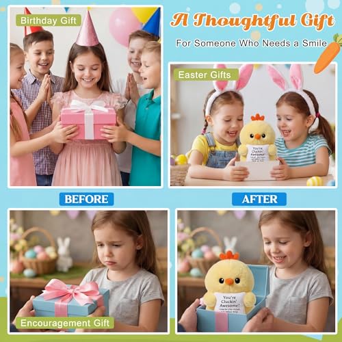 Hollowfly 10 Inch Chicken Plush Stuffed Animal Gifts for Girl Boy, Cute Stuff Active Support Gift for Women Men Graduation Teacher Appreciation, Emotional Chick Holding Pillow Positive Decor - size: 9.84 Inch, style: Chick