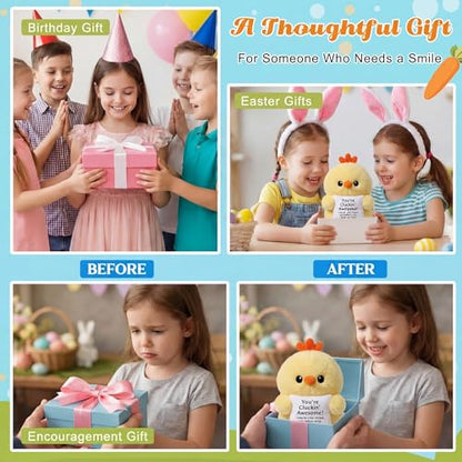Hollowfly 10 Inch Chicken Plush Stuffed Animal Gifts for Girl Boy, Cute Stuff Active Support Gift for Women Men Graduation Teacher Appreciation, Emotional Chick Holding Pillow Positive Decor - size: 9.84 Inch, style: Chick