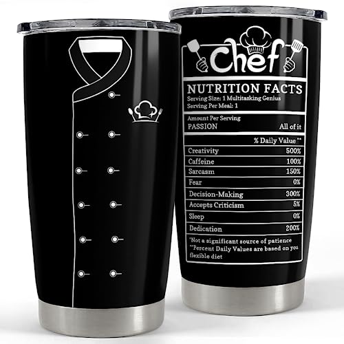 Gifts for Women Men Chef Tumbler 20oz Chef Stainless Steel Insulated Tumblers Coffee Travel Mug Cup Chefs Gifts for Birthday Christmas Cook Lovers Gift - color: Chef