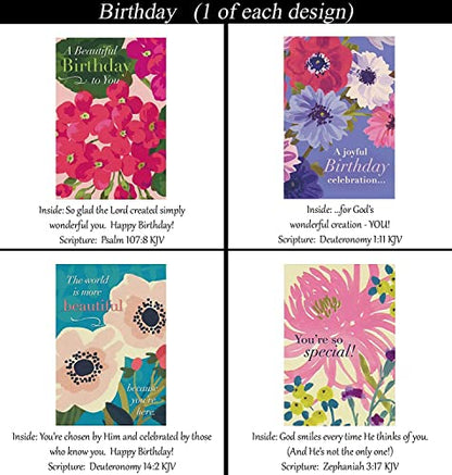Birthday Cards ~ No Repeated Designs~ 32 Cards and Designs ~ Christian/Religious Greeting Card Assortment #1 ~ Scripture in every card ~ Envelopes Included