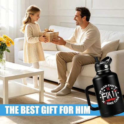Fathers Day Dad Gifts - Dad Can Fix Funny 64 oz Water Bottle with Straw and Handle, Fathers Day Men Gift from Daughter and Son, Best Dads Ever Gifts for Men Grandpa Papa Daddy Husband Tumbler - color: Dad