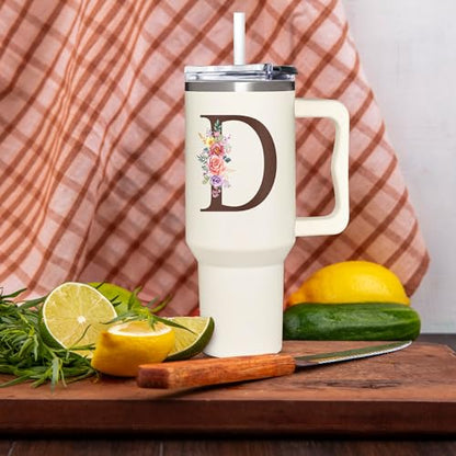 Personalized Gifts for Women, Customized Mother's Day, Birthday, Xmas Gift For Grandma, Mom, Wife, Friends, Sisters, Coworkers, Monogrammed Tumbler 40oz with Lid and Straw - color: D