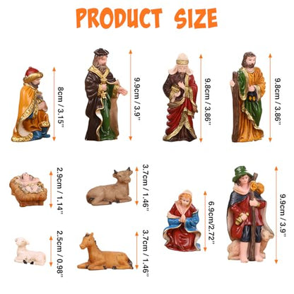 Mini Nativity Set 10pcs, Resin Nativity Scene Figurines Baby Jesus Oranment for Home Office Tabletop Decoration Desktop - size: 10 pcs