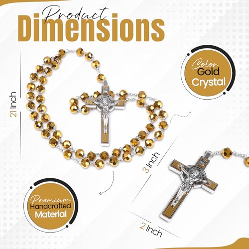 SANCTUM VERITAS Catholic Rosary Necklace | Large Italian Prayer Beads, Gift - style: Gold Crystal