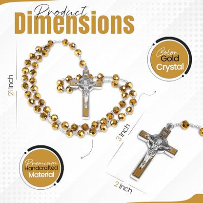 SANCTUM VERITAS Catholic Rosary Necklace | Large Italian Prayer Beads, Gift - style: Gold Crystal