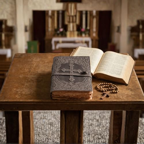LEATHER VILLAGE Bible Study Journal Cross Embossed, Black 7x5. - color: Grey, size: 7 inches X 5 inches