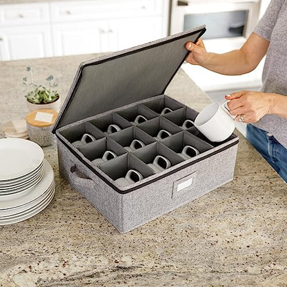 Stack Store Plus More China Storage Set for Plates, Cups and Mugs - 5 pc set - Hard Shell and Stackable, Fully Padded Interior, 48 Plate Dividers Included - style: Cup + Plate Storage