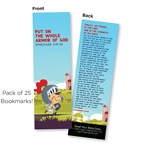 Kids Armor of God Bookmarks & Challenge Coin, Pack of 25 Kid's Bible Bookmarkers & 1 Matching High Relief Armour of God Christian Commemorative Souvenir Coin, Scripture Cards & Pocket Prayer Token - color: Kids Armor, size: Pack of 25 & Matching Challenge