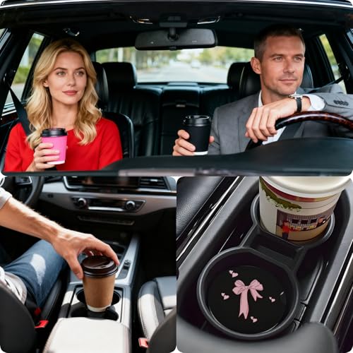 Ceramic Car Cup Coasters 2PCS - Heart Bowknot - color: Heart Bowknot