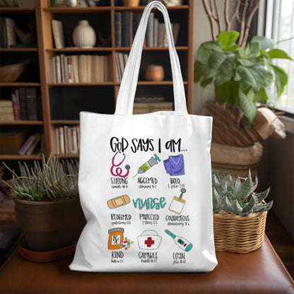 VICBOU Bible Verse Canvas Tote Bag, Inspirational Religious Christian Gifts for Women Men Canvas Tote Reusable Grocery Bags - color: Godsays06