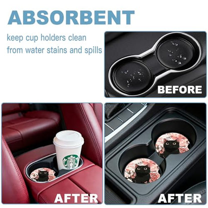 Ceramic Car Cup Holder Coasters Set of 2, 2.56 in Cute Kitten - color: Cute Kitten