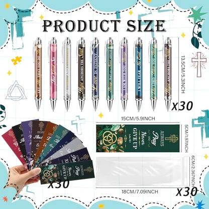 30 Sets Christian Bible Verse Pens Gifts Bulk Pens Bookmarks Religious Favors Prayers Christian Women Gifts Bulk Church Items Scripture Black Ink Ballpoint Stylus Pen(Vintage Style) - style: Vintage Style