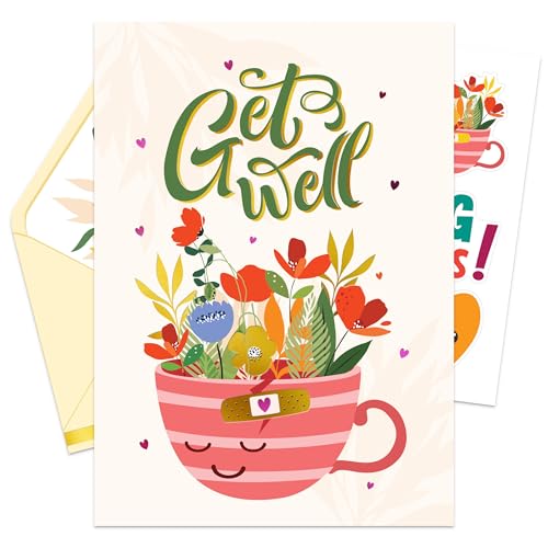 Decorably Pink and Gold Foiled 5x8in Individual Get Well Card - size: 5x8 inches