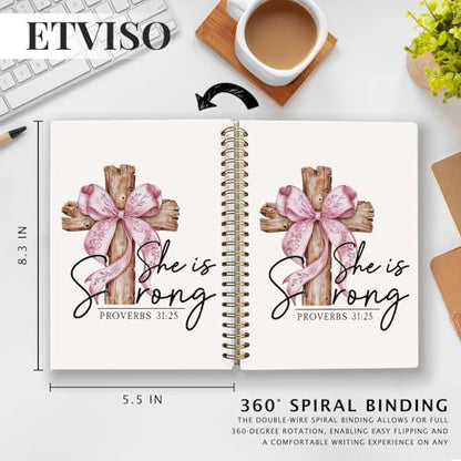 ETVISO Pink Coquette Bow Spiral Bible Notebook for Note Taking, Proverbs 31:25 Christian Gifts for Women Girls, Bible Study Supplies Journal, Cute Preppy Aesthetic Hardcover Spiral Notebooks 5.5 x 8.3 - color: 01-Bible(Proverbs 31:25)