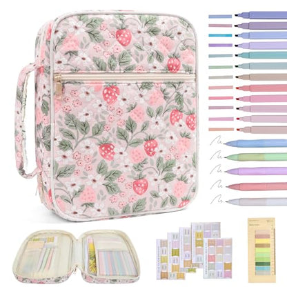 Bible Bag Cover Case for Women Study Supplies Kit Church Book Holder - color: Strawberry Garden