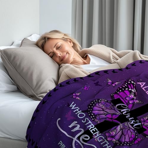 CIUGOIG Christian Gifts for Women - I Can Do All Things Christ Blanket 50"x60" - Inspirational Religious Birthday Catholic Spiritual Gifts Faith Based Gift - Purple Christian Throw, Butterfly - color: Christian-purple, size: 50"x60"