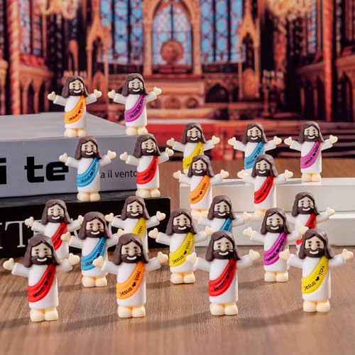 25 Pcs Little Jesus Figures, Mini Jesus Figurines in Bulk for Easter Egg Stuffers Tiny Jesus Figures to Hide and Seek Religious Gifts（5 Colors）