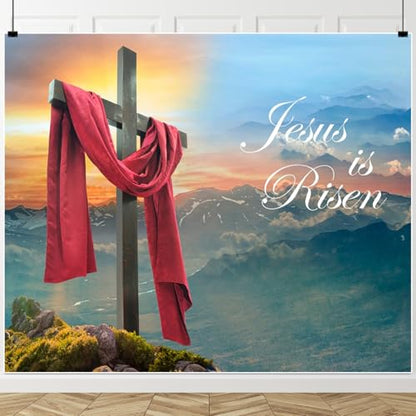 He is Risen Easter Backdrop Easter Jesus Resurrection Backdrops Banner Christian Cross Photography Background for Easter Day Decorations Props 10x8ft