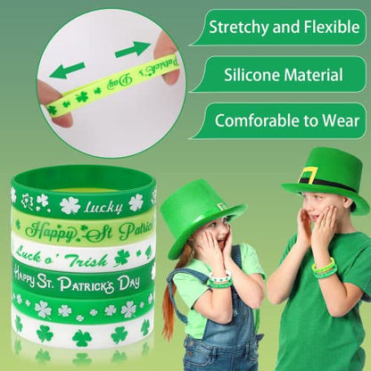42pcs St. Patrick's Day Silicone Bracelets, Green Shamrock Rubber Wristband - style: St. Patrick's Day Style