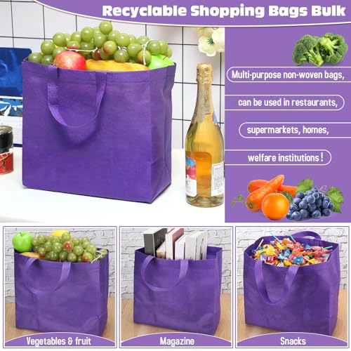 Windyun Reusable Grocery Bags Non Woven with Handles - color: Dark Purple