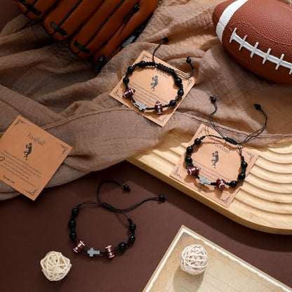 12 Set Sport Adjustable Bracelets Gift - color: Black, size: Football and Cross