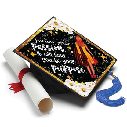 Tassel Toppers Woman Custom Graduation Cap, Graduation Cap Topper & Design - color: Black - Passion and Purpose