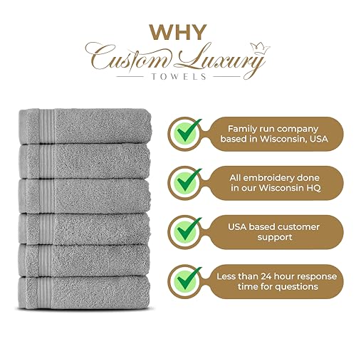 Grey Hand Towels for Bathroom - Monogrammed | Luxury Cotton Turkish Towels | Embroidered in USA | Set of 2 | Choose Set Color and Letter | A - Z | Script Font - color: Grey