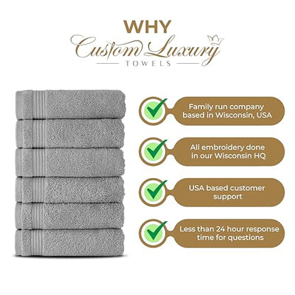 Grey Hand Towels for Bathroom - Monogrammed | Luxury Cotton Turkish Towels | Embroidered in USA | Set of 2 | Choose Set Color and Letter | A - Z | Script Font - color: Grey