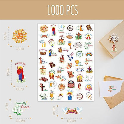 1000 PCS Bible Verse Stickers, Clear Inspirational Pray Stickers Encouraging Scripture Decals Jesus Christian Religious Faith Labels for Scrapbooks Bottles Computer Planner Diary Album Kids Adults - color: Colour Text & Image Version-a