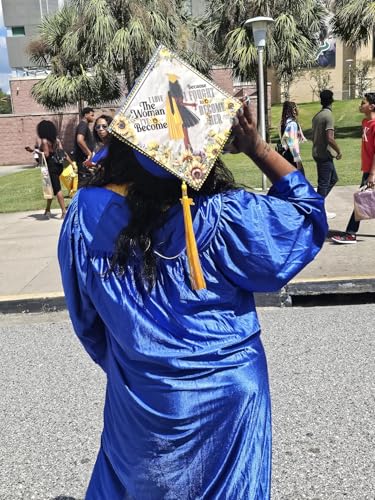 Tassel Toppers Woman Custom Graduation Cap, Graduation Cap Topper & Design - color: White and Yellow