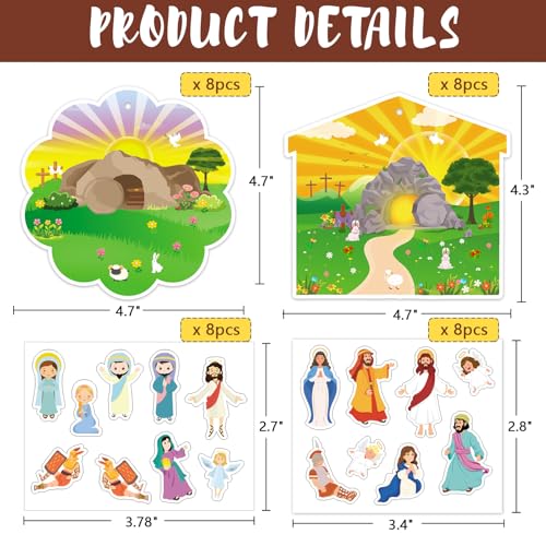 JUESMOS 16PCS Make an Easter He Lives Sticker Scenes for Kids Religious Easter Stickers Craft Resurrection Scene Sticker Ornaments for Tree Decor Christian Jesus Stickers Spring Party Favor