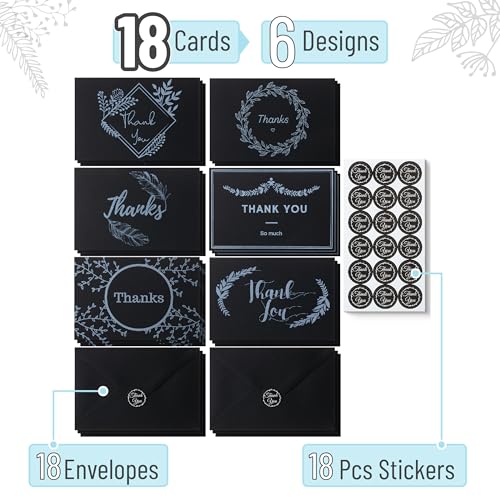 Mr. Pen- Blank Thank You Cards with Envelopes, 18 Pack, 4x6 - color: Black