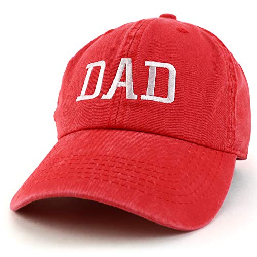 Trendy Apparel Shop Dad Embroidered Pigment Dyed Low Profile Cotton Cap - color: Red