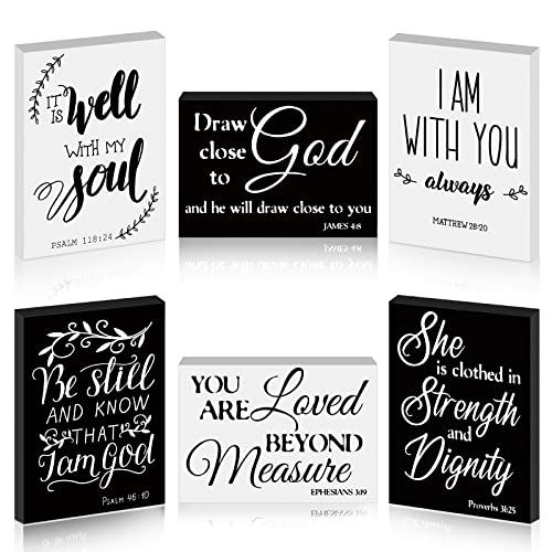 Yalikop 6 Pcs Bible Verse Christian Mini Wooden Sign, Retro Style - style: Retro Style