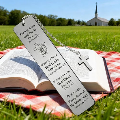 Bible Verse Bookmark with Cross Charm - Christian Gifts for Women Men - Inspirational Religious Gift for Baptism, First Communion, Graduation - Every Day God Thinks of You - style: BM027 Psalm 139:17 Every Day God Thinks of You