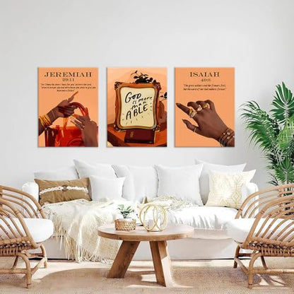 DAXINGJ Black Girl Canvas Wall Art Set of 3, Christian Framed Prints - color: Black Bible canvas, size: 16"L x 12"W