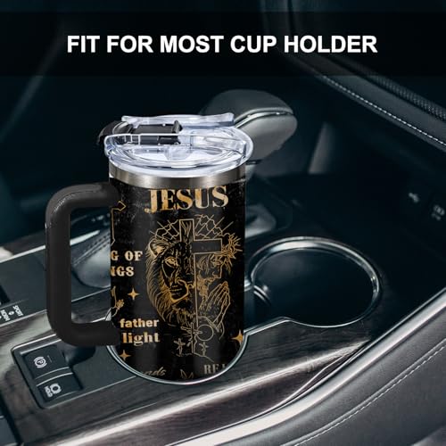 Christian Man Of God Tumbler for Men Jesus Religious Stainless Steel Insulated Coffee Cup God Mug 40oz with Handle and Straw Keeps Drinks Cold & Hot - color: Christian/Goose