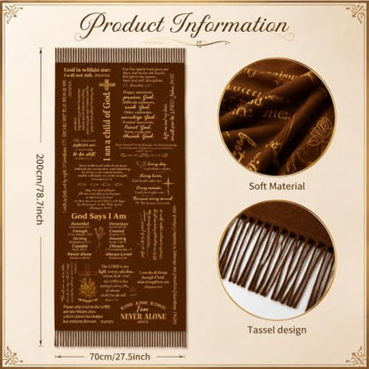 The Virgin Mary Bible Verse Shawls for Women, Catholic Christian Blanket Scarf Gifts or Mom Teacher Christmas - color: Brown Gold