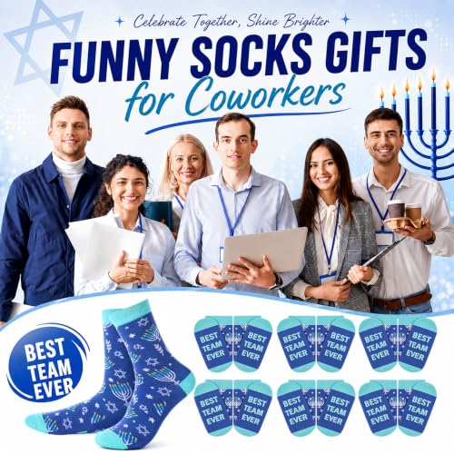 Glitopper 12 Pairs Best Team Ever Gift Socks Bulk - color: Hanukkah, style: Team