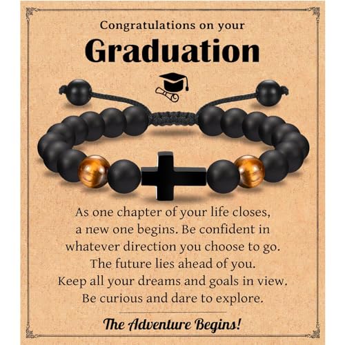 Leyung Cross Bracelet Gifts for Boys, Easter Basket Stuffers Baptism Gifts - color: Graduation