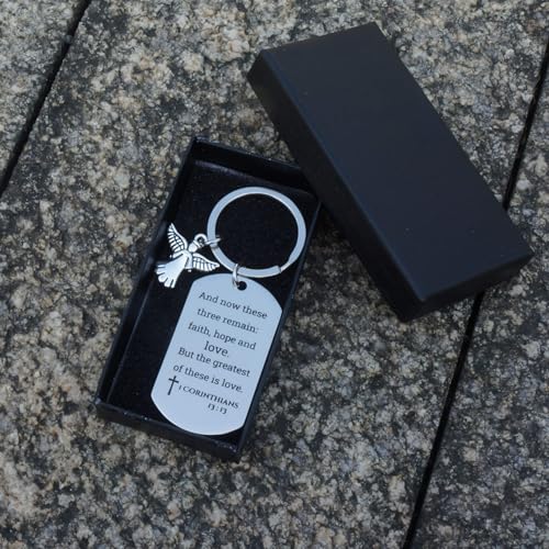 Inspirational Scripture Keychain with Angel Pendant - Bible Verse Key Chain Religious Gift for Christian - style: 1 Corinthians 13:13